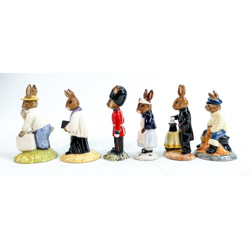 232 - Royal Doulton Bunnykins figures to include: Nurse DB74, Vicar DB254, Magician DB256, Ice Cream DB82,... 