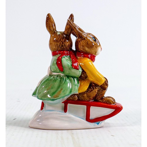 237 - Royal Doulton Bunnykins Billy and Buntie Sleigh Ride: USA Special Events Tour colourway DB81 gold si... 