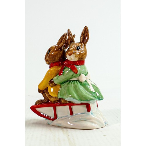 237 - Royal Doulton Bunnykins Billy and Buntie Sleigh Ride: USA Special Events Tour colourway DB81 gold si... 