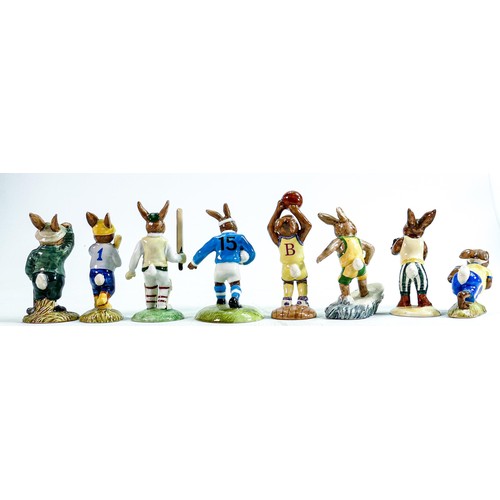 239 - Royal Doulton Bunnykins figures to include: Test Century DB272 (LE damaged), Jogging DB22, Aussie Su... 