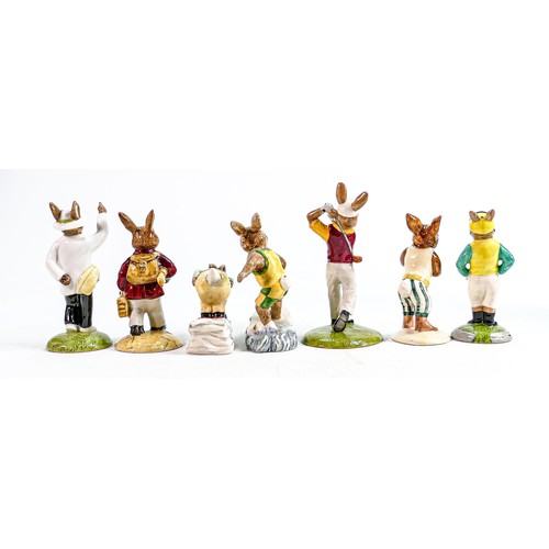 247 - Royal Doulton Bunnykins figures to include: Aussie Surfer DB133, Downhill DB31, Knockout DB30, Jocke... 