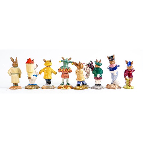 248 - Royal Doulton Bunnykins figures to include: Hornpiper DB261, Rise & Shine DB11, Bathtime, Joker DB16... 