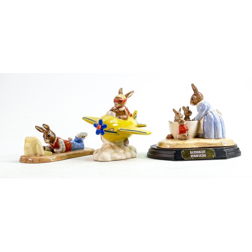 254 - Royal Doulton Bunnykins figures to include: Bath Night DB241, Chocs Away DB267 and On Line DB238