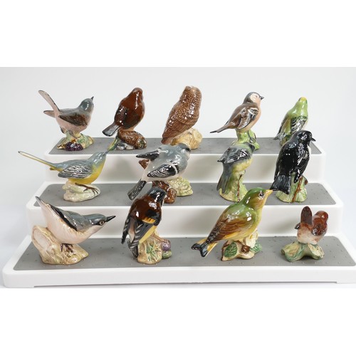 137 - A collection of small Beswick birds to include: Robin, Goldfinch, Greenfinch, Blue tit, Whitethroat,... 