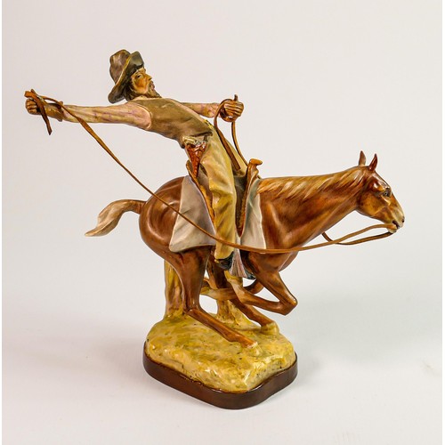 166 - Beswick prototype model of Cowboy on horse: Painted in natural colours, height 24cm (made in the Roy... 