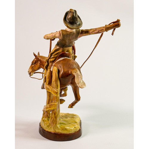 166 - Beswick prototype model of Cowboy on horse: Painted in natural colours, height 24cm (made in the Roy... 