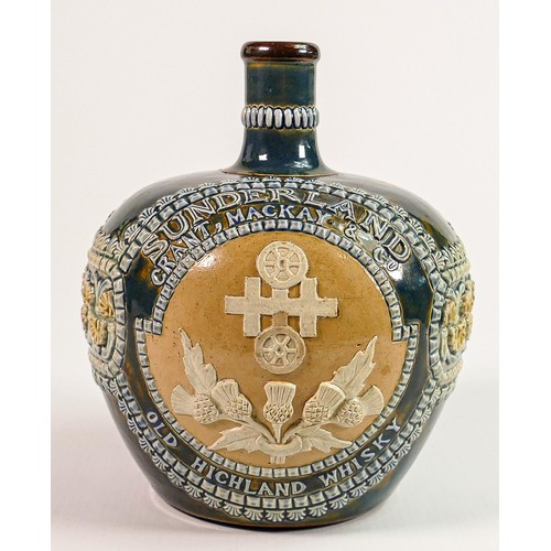 496 - A rare Doulton Lambeth Stoneware whisky flask: For Grant MacKay & Co., Sunderland, Old Highland Whis... 