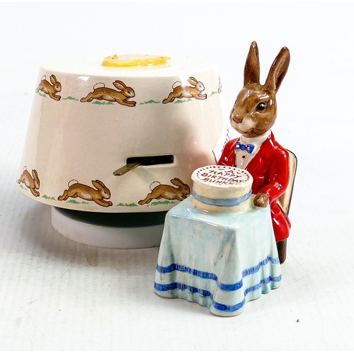 315 - Royal Doulton Bunnykins musical figures: Tally Ho, together with Happy Birthday (2)