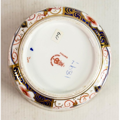 329 - Royal Crown Derby hand decorated Imari 2451 sugar bowls: Largest diameter 13cm & Milk Jug. (3)