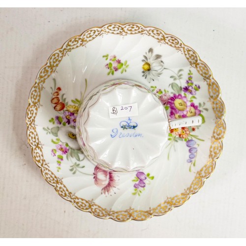 344 - Dresden floral decorated cabinet cup & saucer: Marked Dresden under glaze, height on saucer 8cm