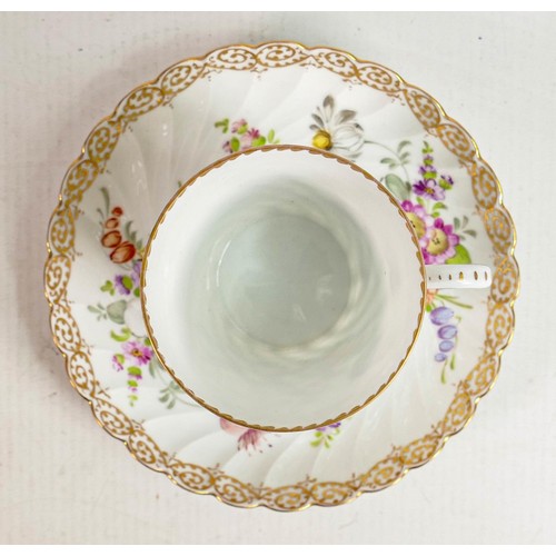 344 - Dresden floral decorated cabinet cup & saucer: Marked Dresden under glaze, height on saucer 8cm