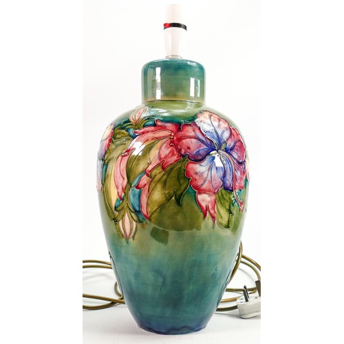 175 - Large Walter Moorcroft lamp base in the Hibiscus pattern c1950s: Measuring 27.5 high.