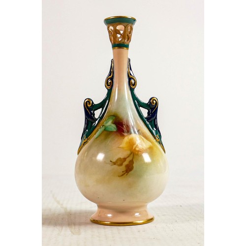 179 - Royal Worcester hand painted Roses design vase: Green backstamp, height 12cm