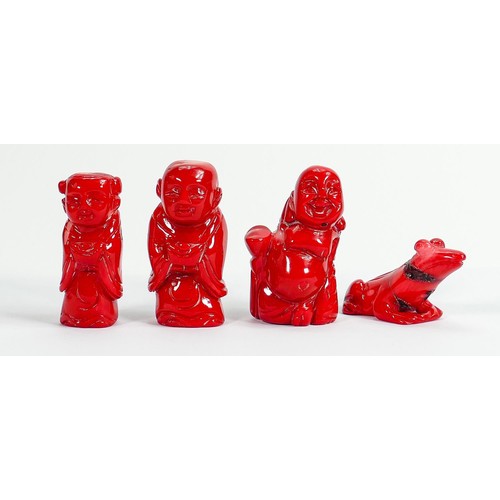 903 - Group of four carved Oriental theme Coral figures: Tallest 4.9cm ref 212 split