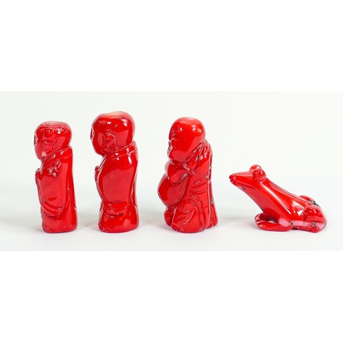 903 - Group of four carved Oriental theme Coral figures: Tallest 4.9cm ref 212 split