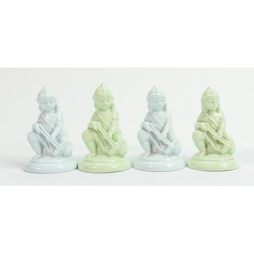 905 - Minton part chess set: Light green & pale blue glazed in the style of John Bell, single bishop marke... 