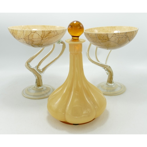 184a - Murano Glass Bottle & Stopper together with 2 Modern Free Form Bowls, largest 21cm(3)