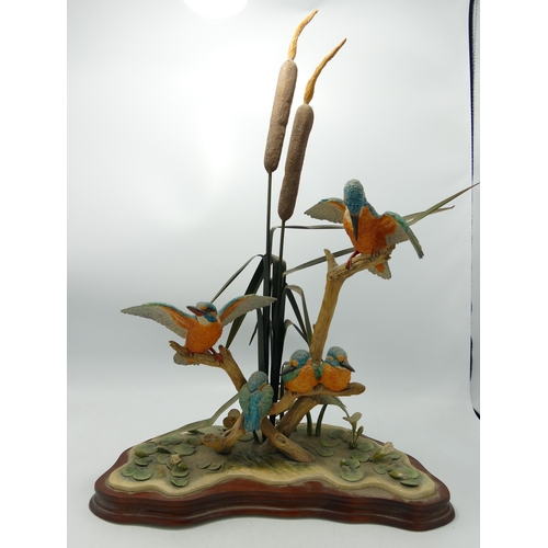 211 - Border Fine Arts Kingfisher Group limited edition: signed Ayres on wooden plinth, 46cm high.