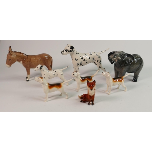 313 - A Collection of Beswick Animals: To include Elephant 974 & Donkey 2267A, Fox Hounds & Fox and Beswic... 