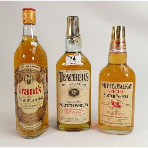 74 - A collection of Vintage Whisky to include Grants, Teachers & Whyte & Mackay(3)