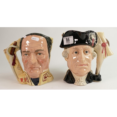 86 - Royal Doulton Large two Sided Character jugs George III & George Washington D6749 & Crockett & Anton... 