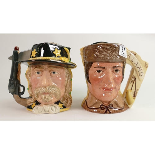 87 - Royal Doulton Large two Sided Character jugs David Crockett & Antonio Lopez D6729 & Custer & Sitting... 