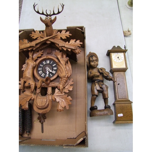 32 - A Wall Mounted Black Forest Type Cuckoo Clock together with Miniature Grandfather clock(a/f) and Spa... 