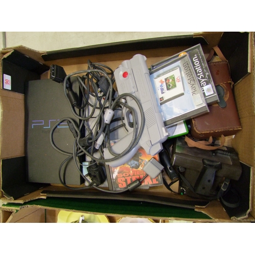 90 - Playstation 1 & 2 Consoles together with games and Kodak movie camera etc (1 tray)