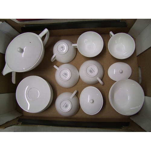 94 - Wedgwood Jasper Conran Tea ware items to include, Tea Pot, 6 cups, 6 saucers, lidded sugar bowl + sp... 