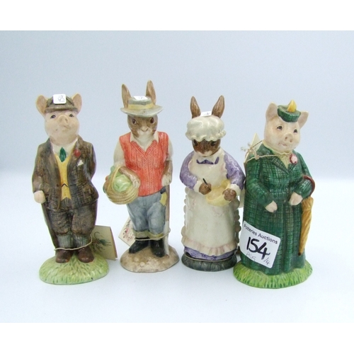 154 - Beswick English Country folk to include Gentleman pig, Lady pig, Gardener rabbit, Mrs Rabbit baking ... 