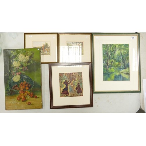 798 - Group of 5 pictures including watercolour by John Wilson Sheffield 1970: Measuring 53cm x 42cm overa... 