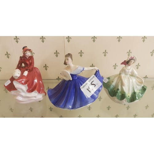 155 - Three Royal Doulton small lady figures to include Elaine HN3214, Sunday Best HN3218, and Emma HN3208... 