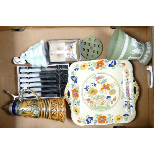 1022 - A mixed collection of items to include Wedgwood Sage Green Flower Vase, Musical German Beer Stein, M... 