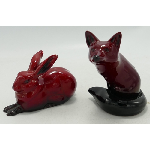 12 - Royal Doulton Flambe Seated Fox & Hare, height of fox 10cm(2)