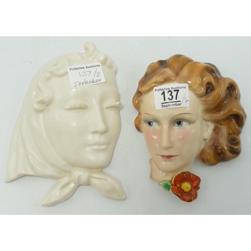 137 - Two Goebel lady wall masks, both have piece re-stuck. (2)