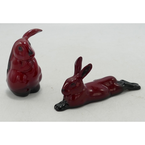 14 - Royal Doulton Flambe small Seated Hare & Lop Eared Rabbit, tallest 7cm(2)