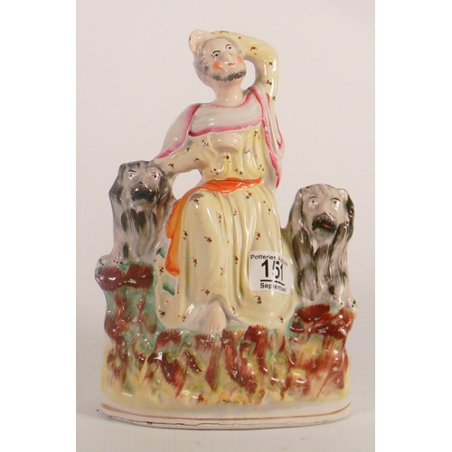 151 - Staffordshire figure - man with 2 lions, firing crack to waist, 25cm high.