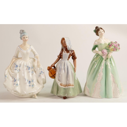 207 - Royal Doulton Lady Figures Happy Birthday Hn3660, Milk Maid Hn2057 & Caroline Hn3170(3)