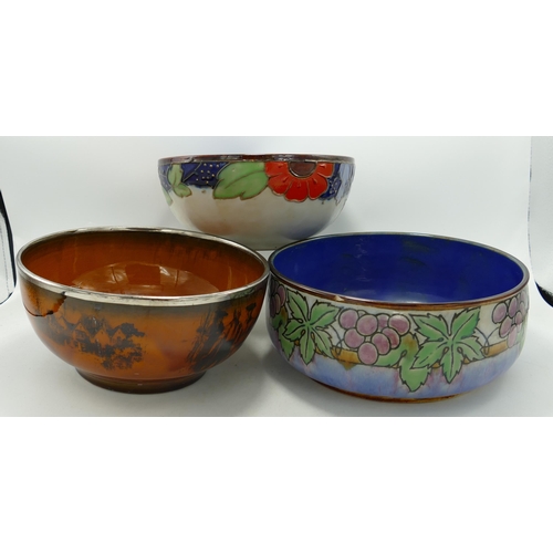 37 - Royal Doulton Lambeth Style Stoneware Fruit Bowls, together with Ridgway metal rimmed fruit bowls, l... 