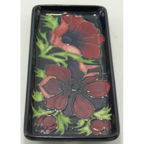 380 - Moorcroft Anemone on Blue Ground Small Vase & Rectangular tray, height of vase 10cm(2)