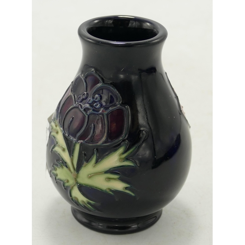 380 - Moorcroft Anemone on Blue Ground Small Vase & Rectangular tray, height of vase 10cm(2)