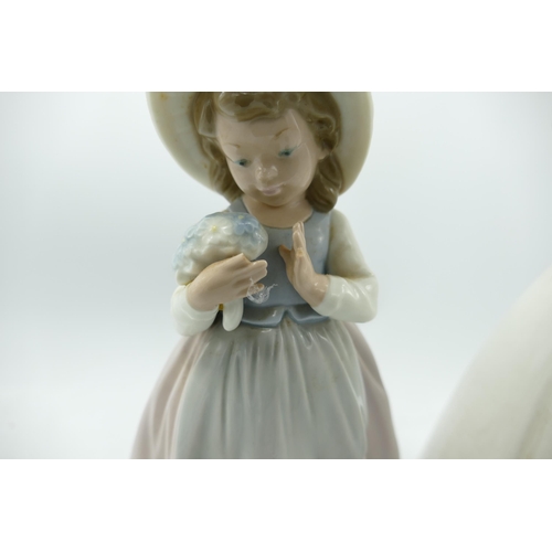 412 - Lladro Small Child figures including Ballerina, Girl with Bonnet & two similar unmarked items, talle... 