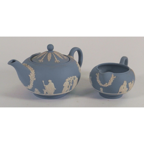 73 - Wedgwood Jasper ware small teapot & cream jug, tallest 11cm(2)