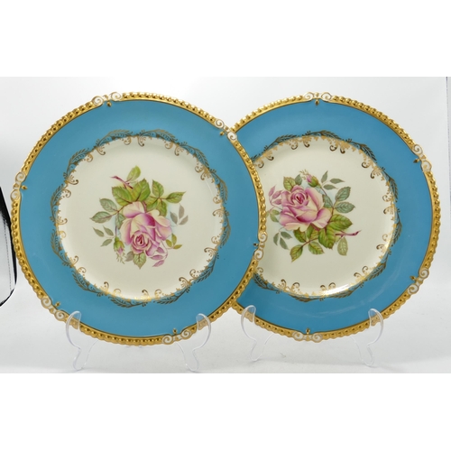 90 - Aynsley 7913 Turquoise Rim Patterned Cabinet Plates, diameter 26.5cm(2)