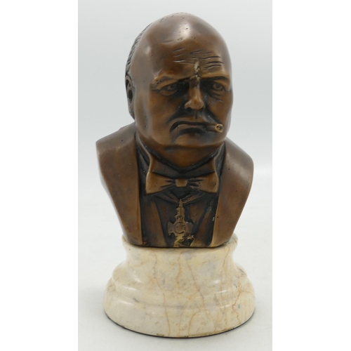 93 - Bronze Bust of Winston Churchill on Marble Plinth, height 15cm