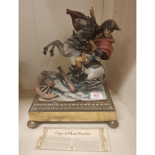 401 - Capodimonte figure depicting Napoleon on Horseback, by Tyche Tosca on metal base with COA, slight lo... 