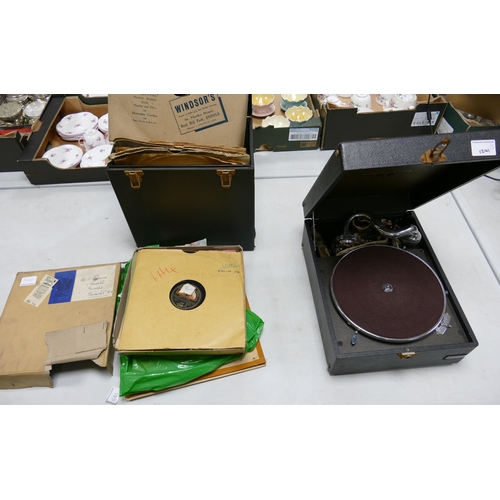 1241 - Columbia Branded Black Box Gramophone Player and 78's many BBC issue item noted