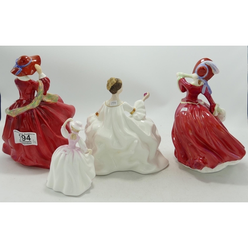 194 - Royal Doulton lady figures to include Top O the hill HN1834, My Love HN2339 ,Autumn Breezes and a sm... 