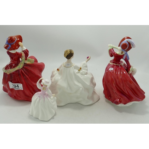 194 - Royal Doulton lady figures to include Top O the hill HN1834, My Love HN2339 ,Autumn Breezes and a sm... 