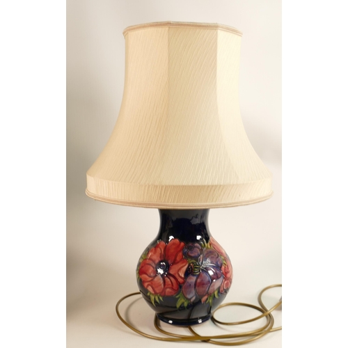 286 - Moorcroft Anemone on Blue Ground Large Lamp Base with shade, complete height 56cm